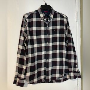 Victorinox Shirt Men's Sz M Black Wine Check Plaid Long Sleeve Button Down